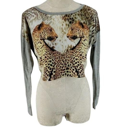 Tmani Crop Long Sleeve Cheetah Animal‎ Print Blouse Large - Picture 1 of 5
